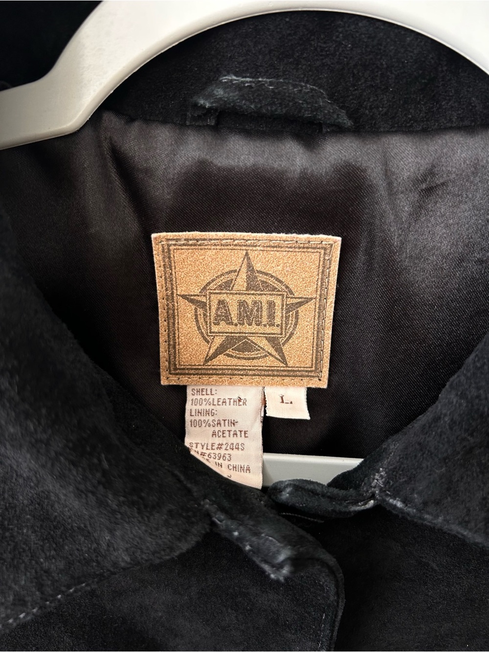 Ami Black Suede Leather Jacket with Patch Logo